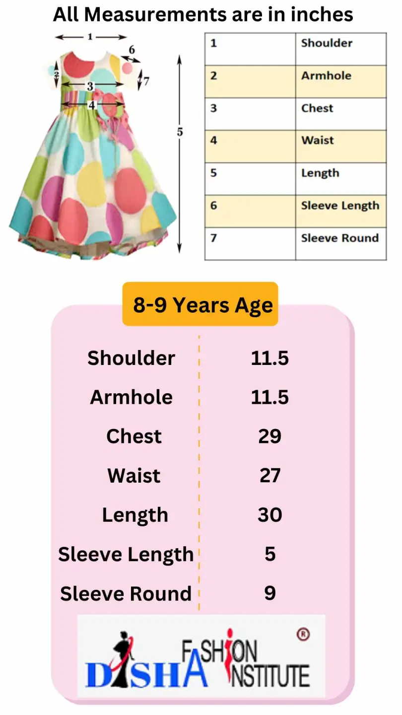 Baby Frock Measurement Chart 8 to 9 years age group
