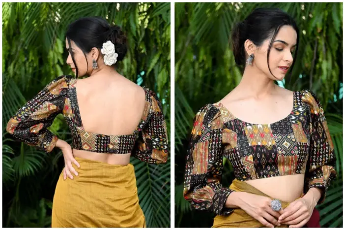 Back Open Full Puff Sleeve Blouse Design