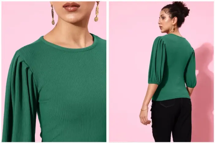 Elbow Length Puff Sleeve Blouse