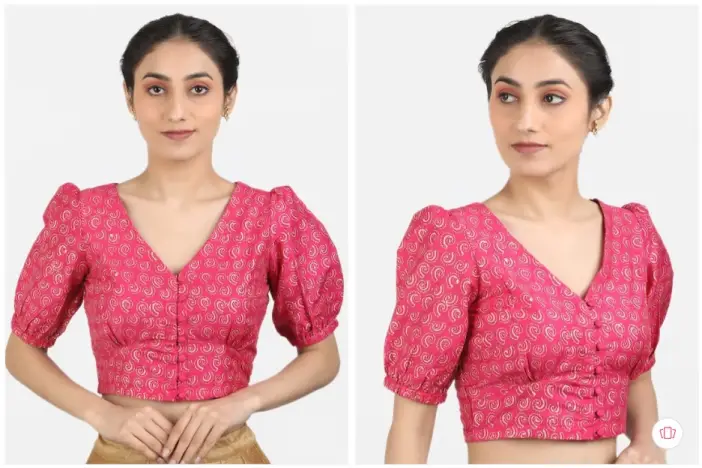 Printed Elbow Length Puff Sleeve Blouse